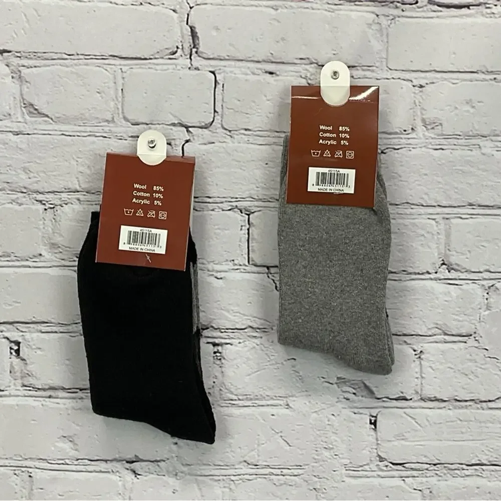 Max Adams Lamb Wool Socks Men's Size 10-13 Black Gray Argyle 2 Pair Casual Comfy